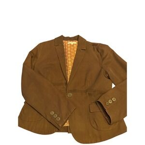 CAbi Brown Cotton Blazer Jacket Women Size 10 Adjustable Back S 525 Modern Boho